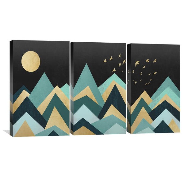 Full Moon and Mountains Canvas Art Set of 3 / 30 x 45cm / Unframed Canvas Print Clock Canvas
