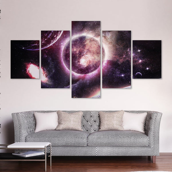 Galaxy Planet Canvas - 5 Panel Art 5 Panel / Large / Standard Gallery Wrap Clock Canvas