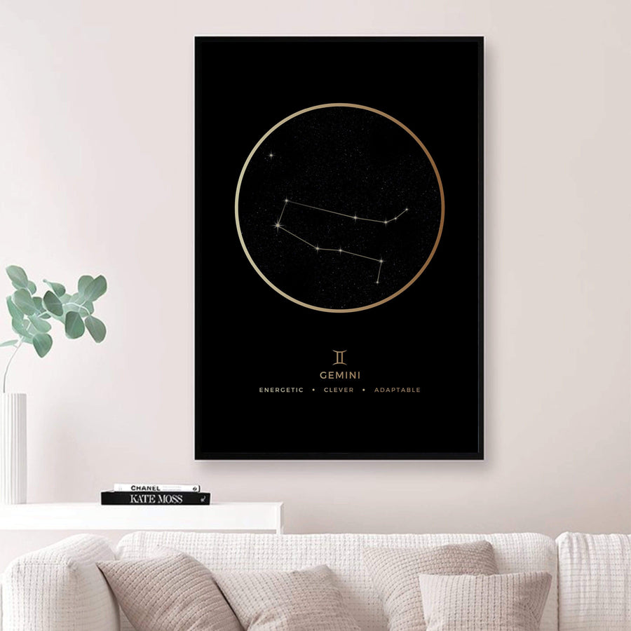 Gemini Traits Gold Canvas Art Clock Canvas