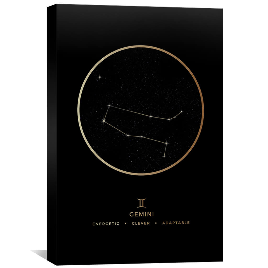Gemini Traits Gold Canvas Art 40 x 60cm / Unframed Canvas Print Clock Canvas