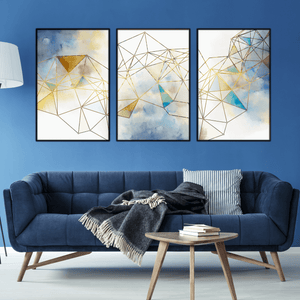 Geo Brush Canvas Art Set of 3 / 40 x 60cm / Unframed Canvas Print Clock Canvas