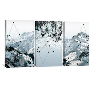 Geo Mountain Canvas Art Set of 3 / 40 x 60cm / Unframed Canvas Print Clock Canvas