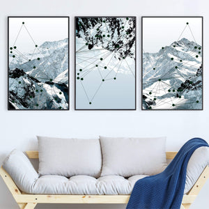 Geo Mountain Canvas Art Set of 3 / 40 x 50cm / No Board - Canvas Print Only Clock Canvas