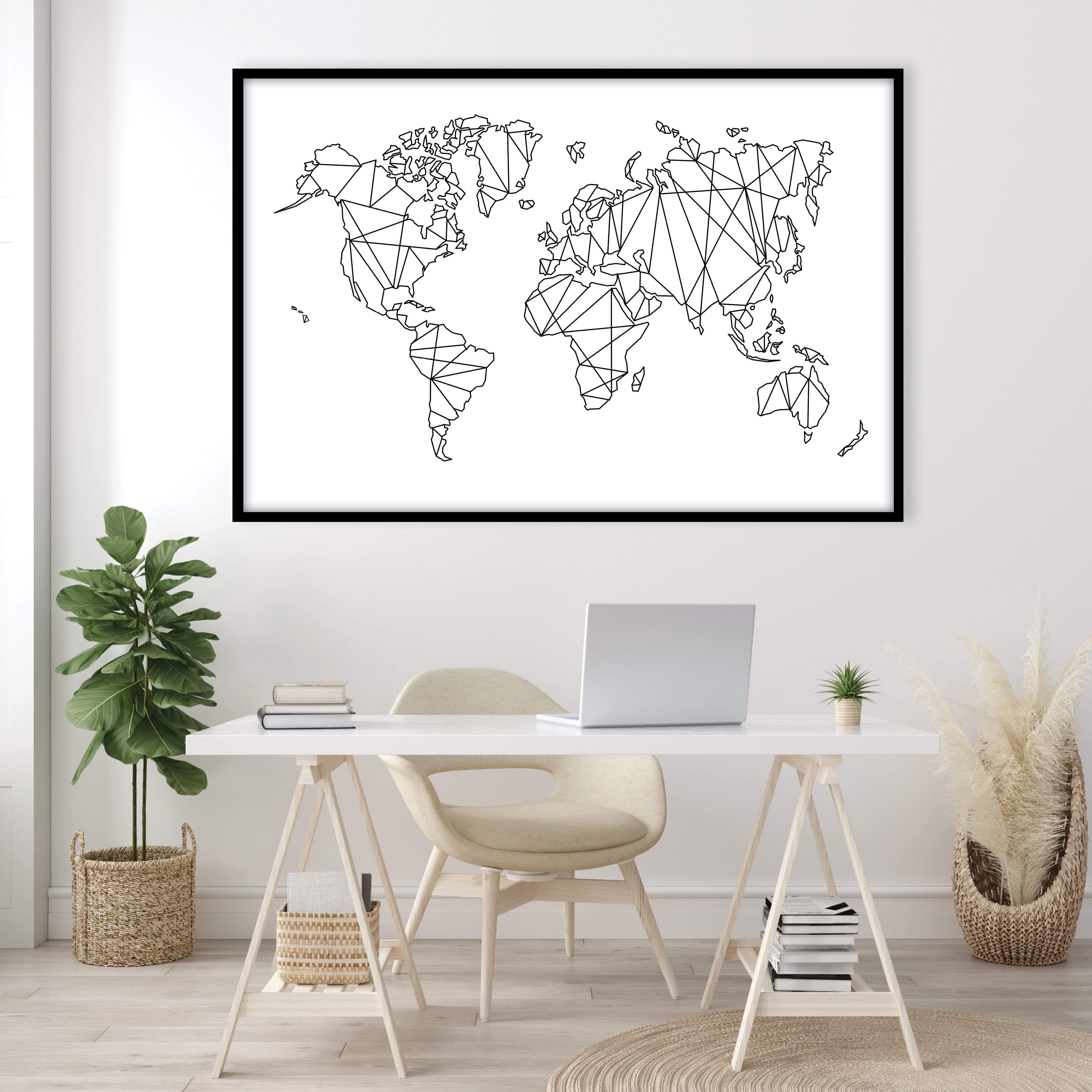 Geometric World Map Canvas Art Clock Canvas
