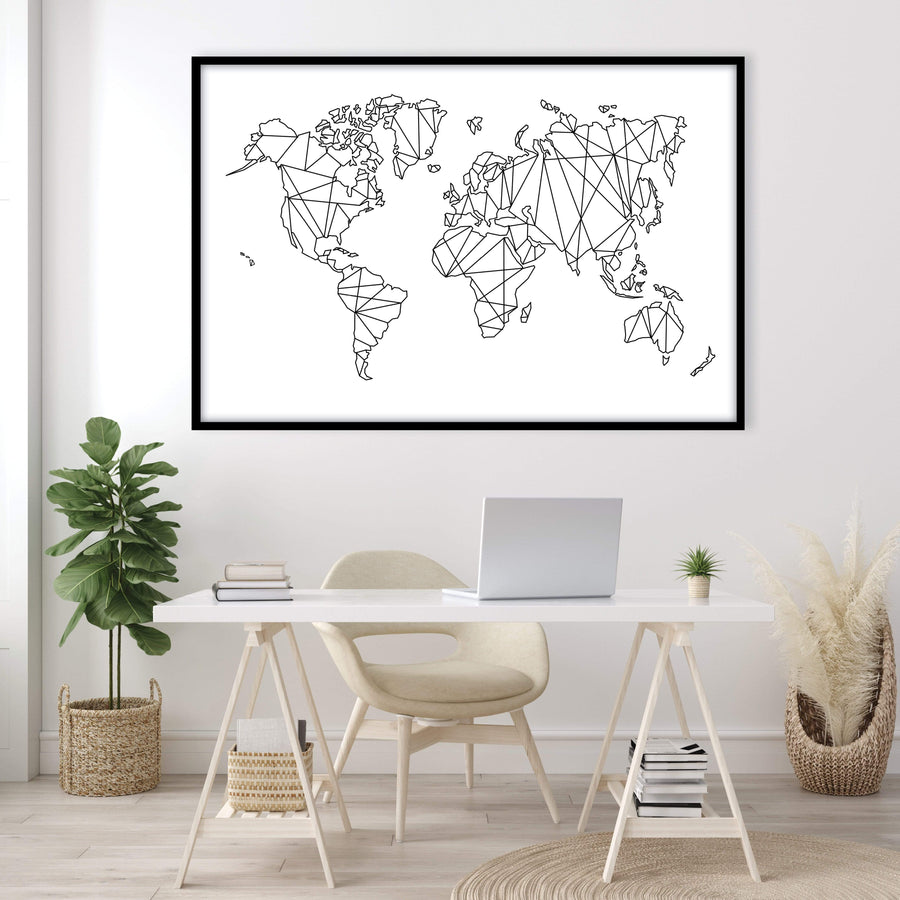 Geometric World Map Canvas Art Clock Canvas