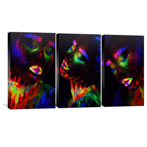 Glowing Woman Canvas Art Set of 3 / 40 x 60cm / Unframed Canvas Print Clock Canvas