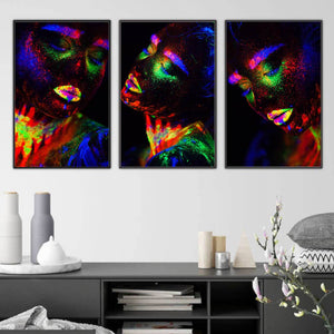 Glowing Woman Canvas Art Set of 3 / 40 x 50cm / No Board - Canvas Print Only Clock Canvas