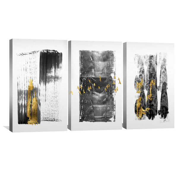 Gold Smear Canvas Art Set of 3 / 40 x 60cm / Unframed Canvas Print Clock Canvas
