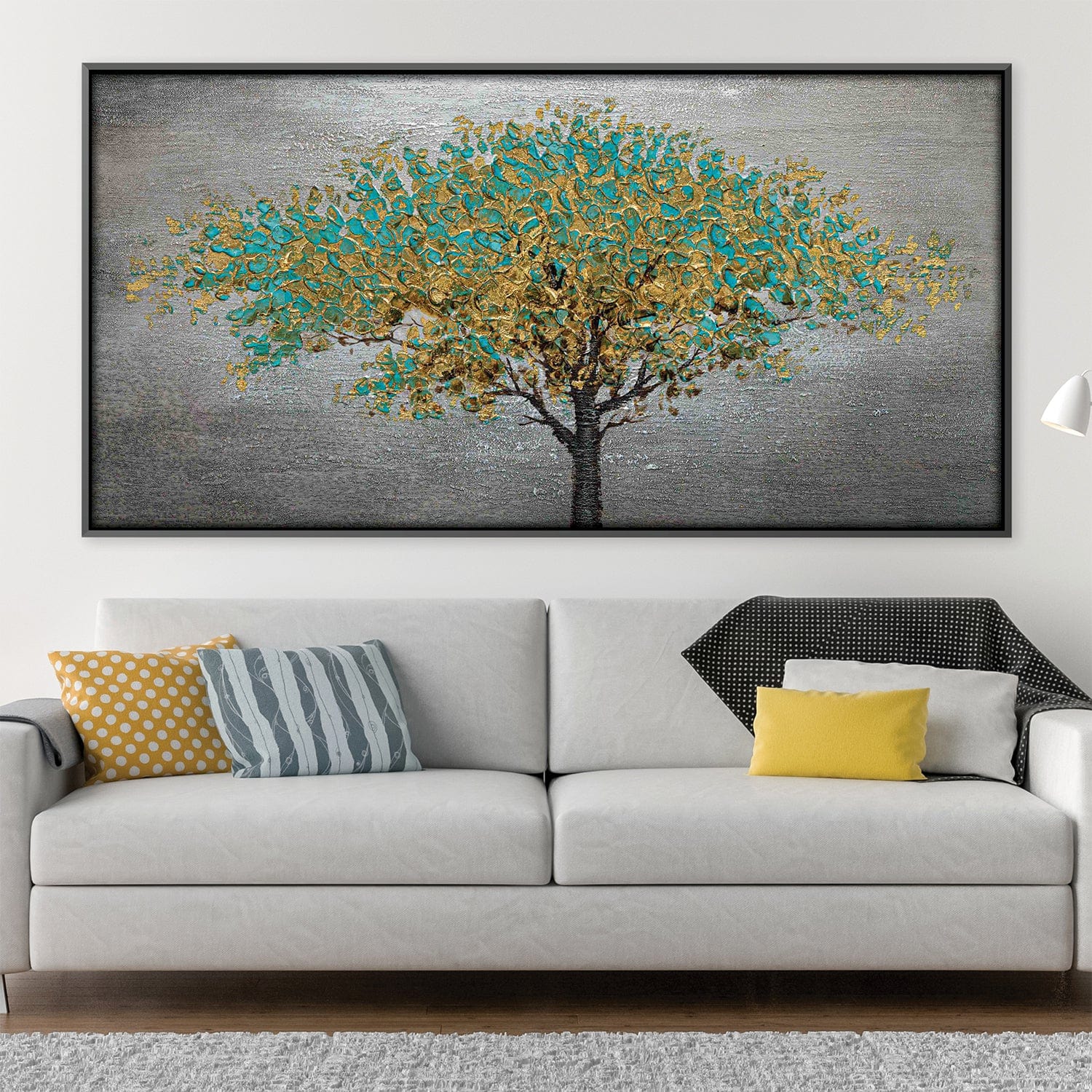 Gold Spring Leaves Oil Painting Oil 50 x 25cm / Oil Painting Clock Canvas