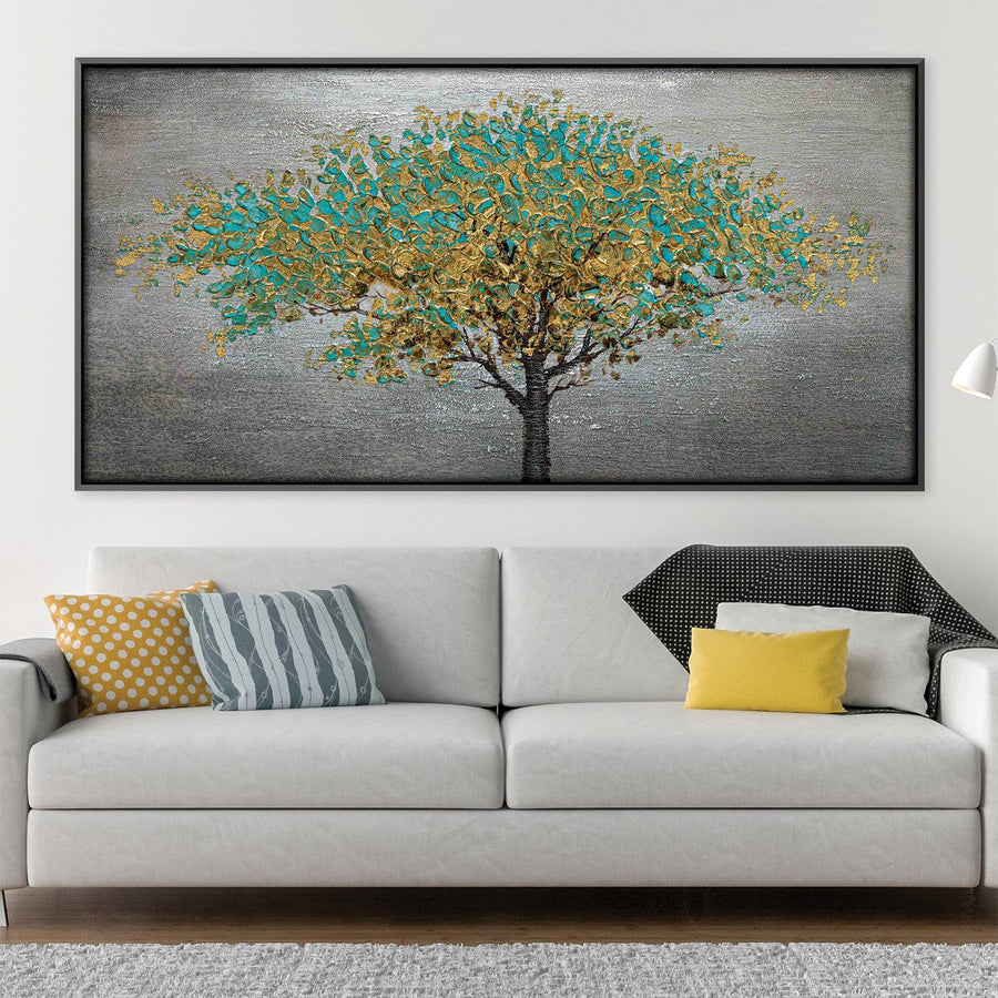 Gold Spring Leaves Oil Painting Oil 50 x 25cm / Oil Painting Clock Canvas