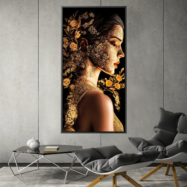 Golden Bloom Portrait Canvas Art Clock Canvas
