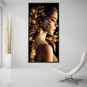 Golden Bloom Portrait Canvas Art Clock Canvas