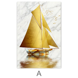 Golden Boat Canvas Art A / 40 x 50cm / No Board - Canvas Print Only Clock Canvas