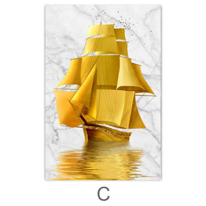 Golden Boat Canvas Art C / 40 x 50cm / No Board - Canvas Print Only Clock Canvas