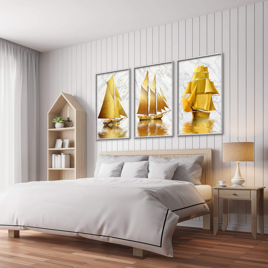 Golden Boat Canvas Art Clock Canvas