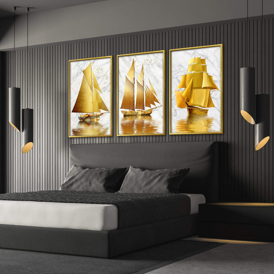 Golden Boat Canvas Art Clock Canvas