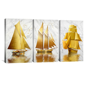 Golden Boat Canvas Art Set of 3 / 40 x 60cm / Unframed Canvas Print Clock Canvas