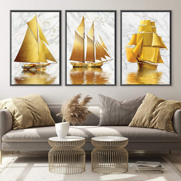 Golden Boat Canvas Art Clock Canvas