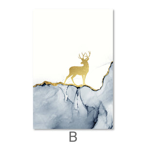 Golden Deer Canvas Art 40 x 60cm / B / No Board - Canvas Print Only Clock Canvas