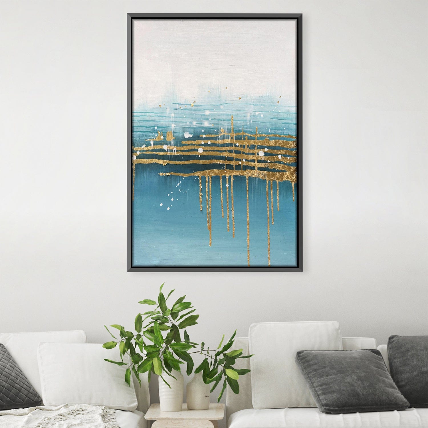 Golden Drip Oil Painting Oil 30 x 45cm / Oil Painting Clock Canvas