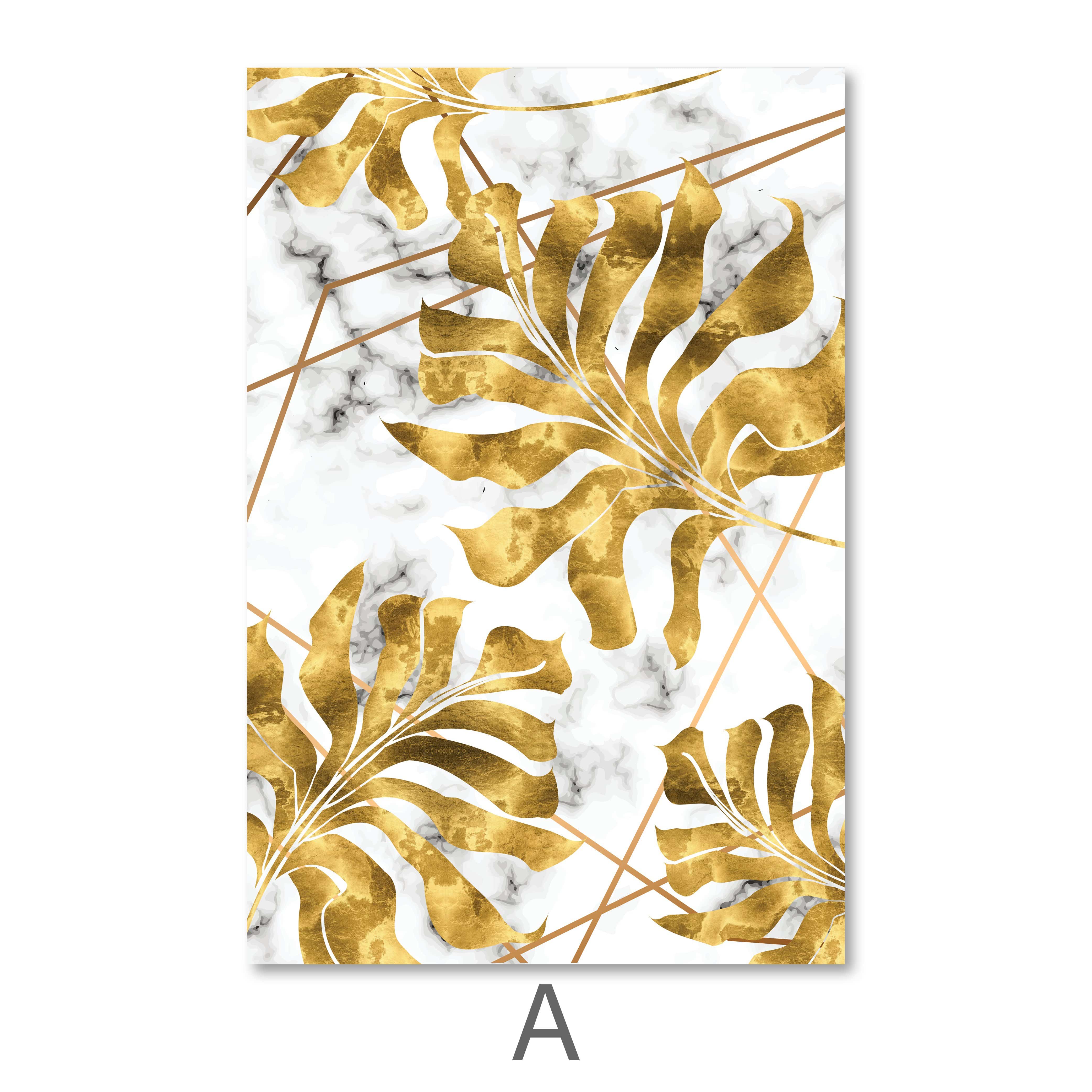 Golden Leaf Canvas Art A / 50 x 70cm / Unframed Canvas Print Clock Canvas