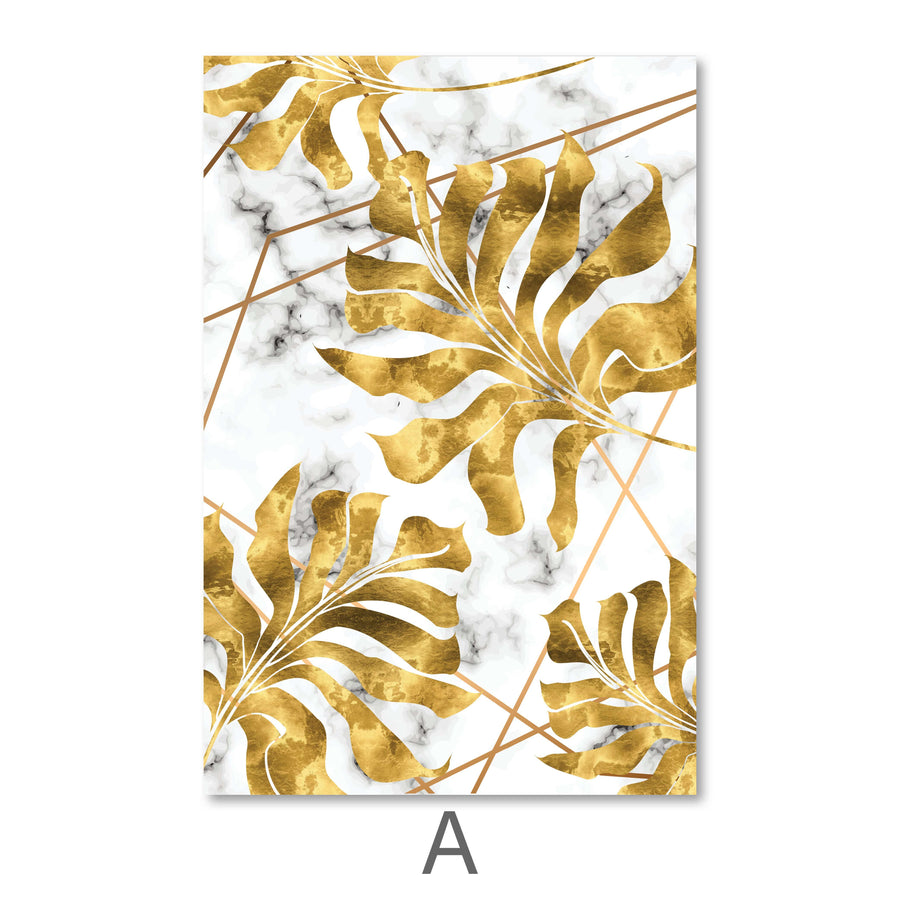 Golden Leaf Canvas Art A / 50 x 70cm / Unframed Canvas Print Clock Canvas
