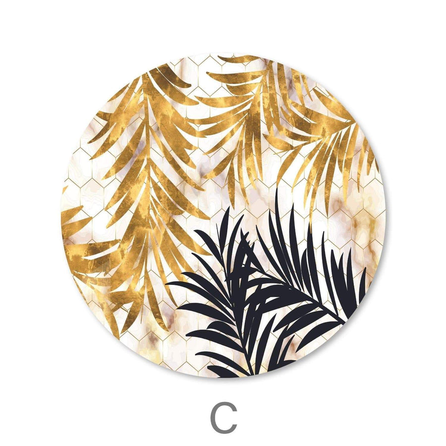 Golden Leaf - Circle Canvas Art C / 40 x 40cm / Standard Gallery Wrap Clock Canvas