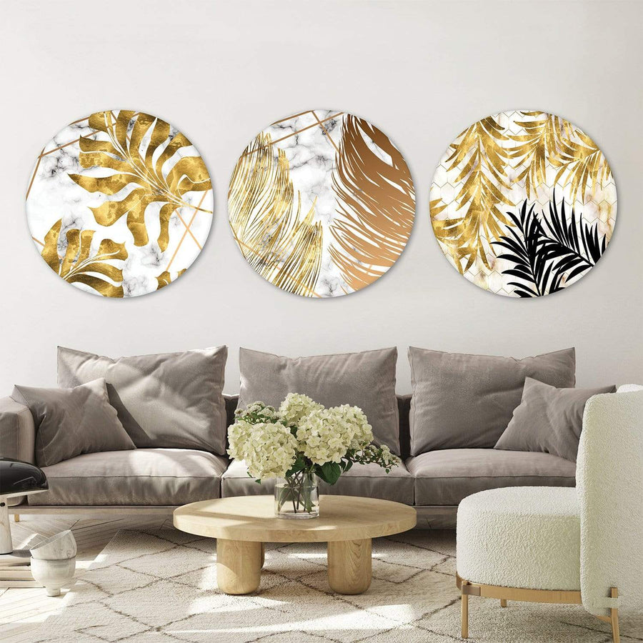 Golden Leaf Canvas - Circle Art Clock Canvas