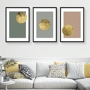 Golden Moon Canvas Art Set of 3 / 40 x 60cm / Unframed Canvas Print Clock Canvas