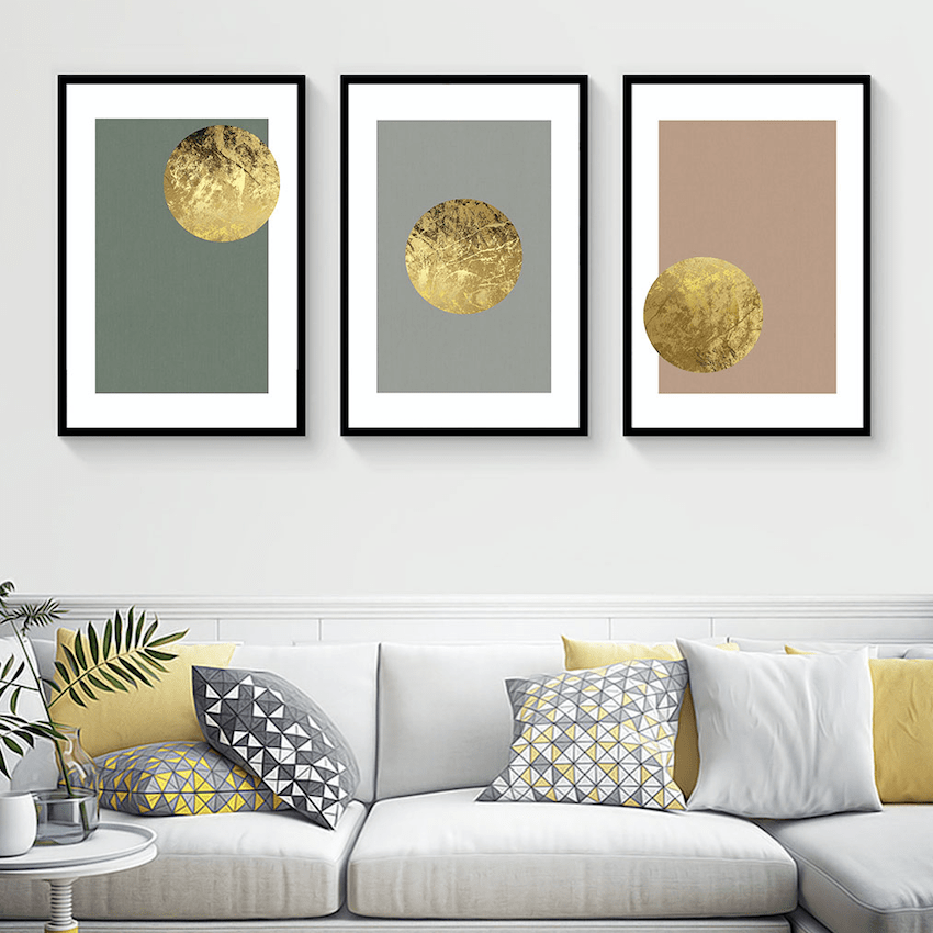 Golden Moon Canvas Art Set of 3 / 40 x 60cm / Unframed Canvas Print Clock Canvas