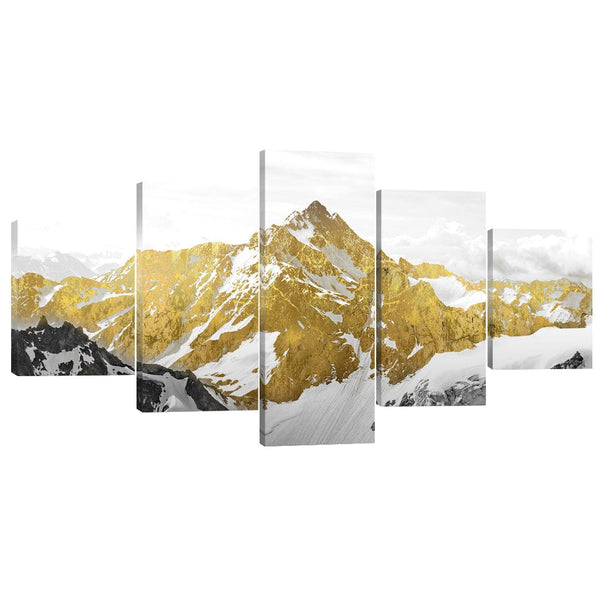 Golden Mountain Canvas - 5 Panel Art Clock Canvas