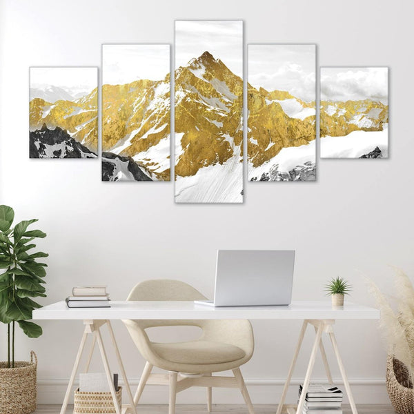Golden Mountain Canvas - 5 Panel Art Large (150cm) / Standard Gallery Wrap Clock Canvas