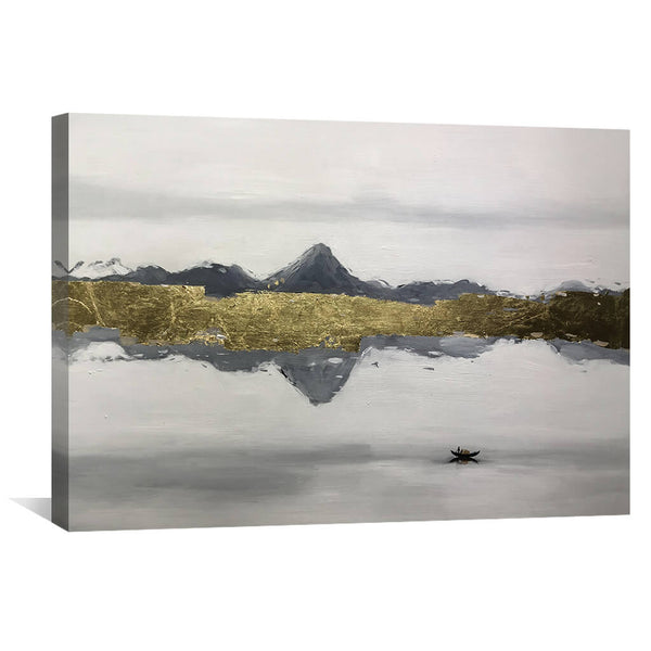 Golden Reflection River Oil Painting Oil Clock Canvas