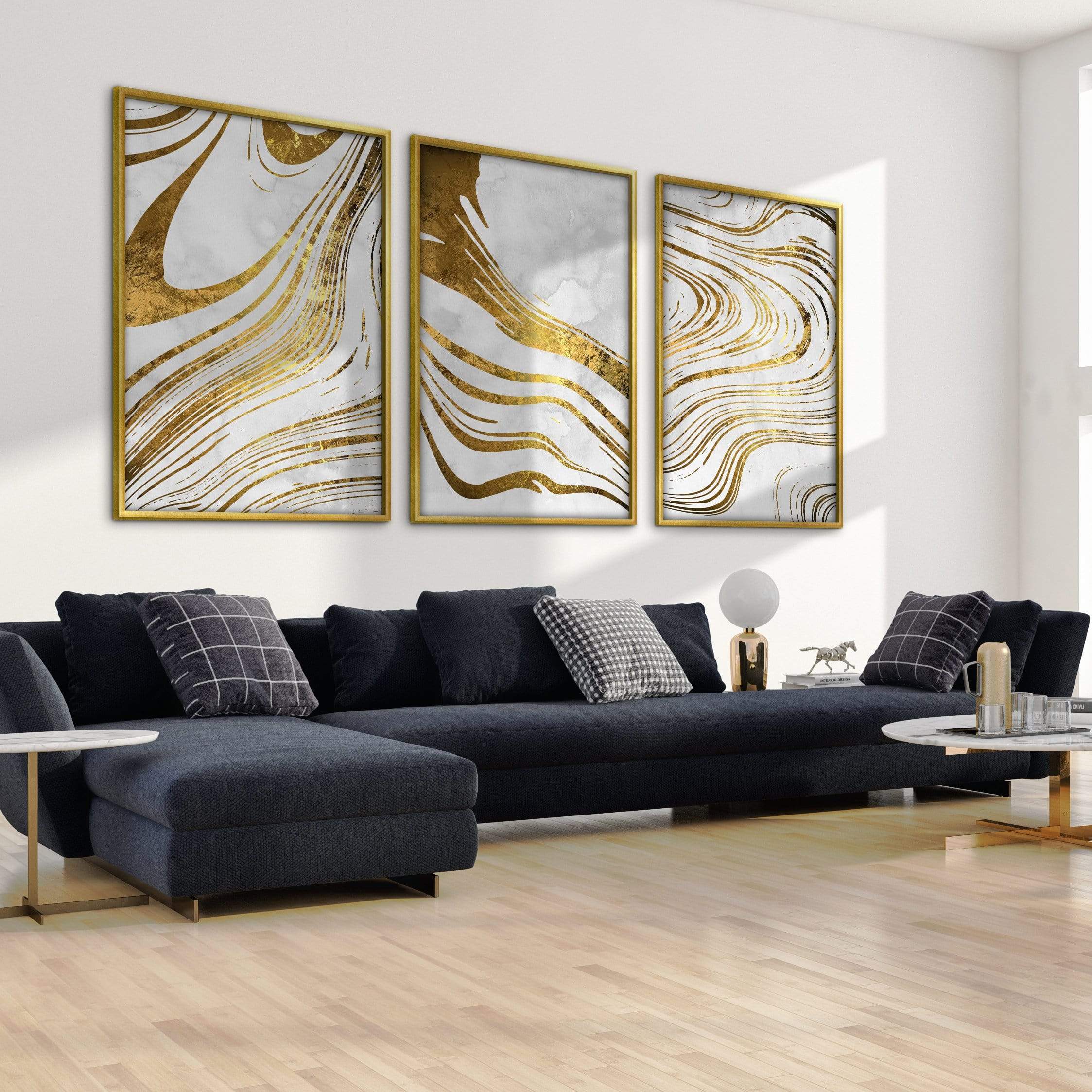 Golden Ripple Canvas Art Clock Canvas