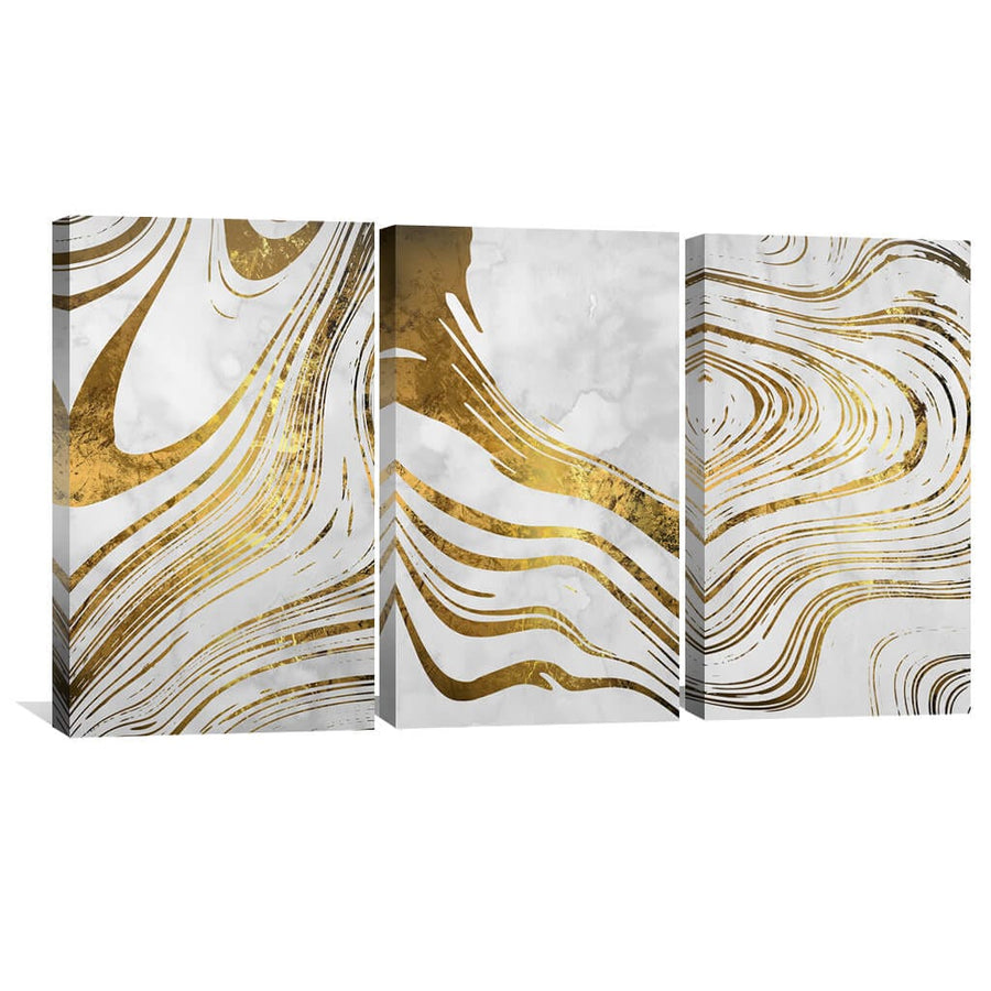 Golden Ripple Canvas Art Set of 3 / 40 x 60cm / Unframed Canvas Print Clock Canvas