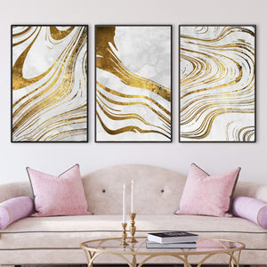 Golden Ripple Canvas Art Set of 3 / 40 x 50cm / No Board - Canvas Print Only Clock Canvas