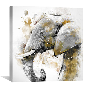 Golden Splatter Elephant Canvas Art Clock Canvas