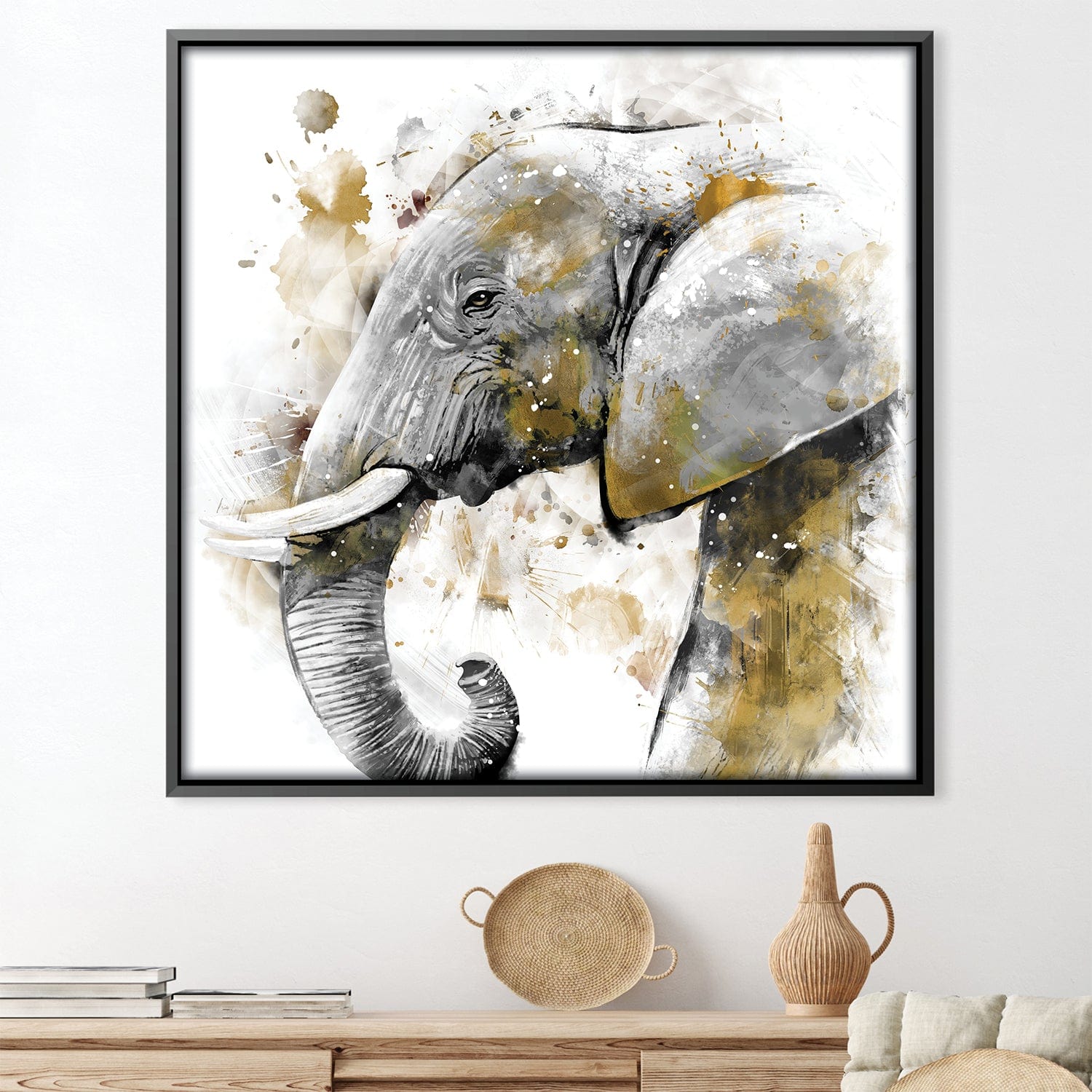 Golden Splatter Elephant Canvas 12 x 12in / Canvas product thumbnail