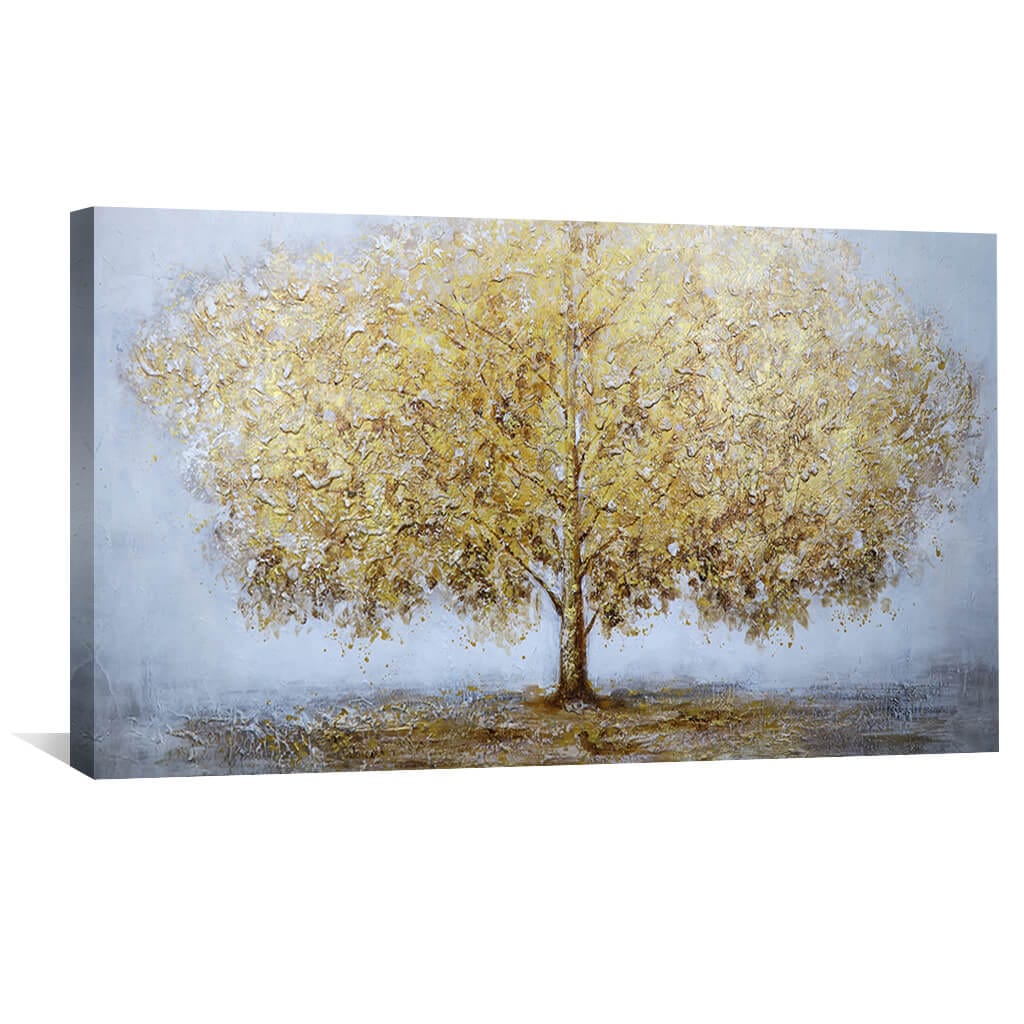golden money tree painting Golden Tree Oil Painting – ClockCanvas
