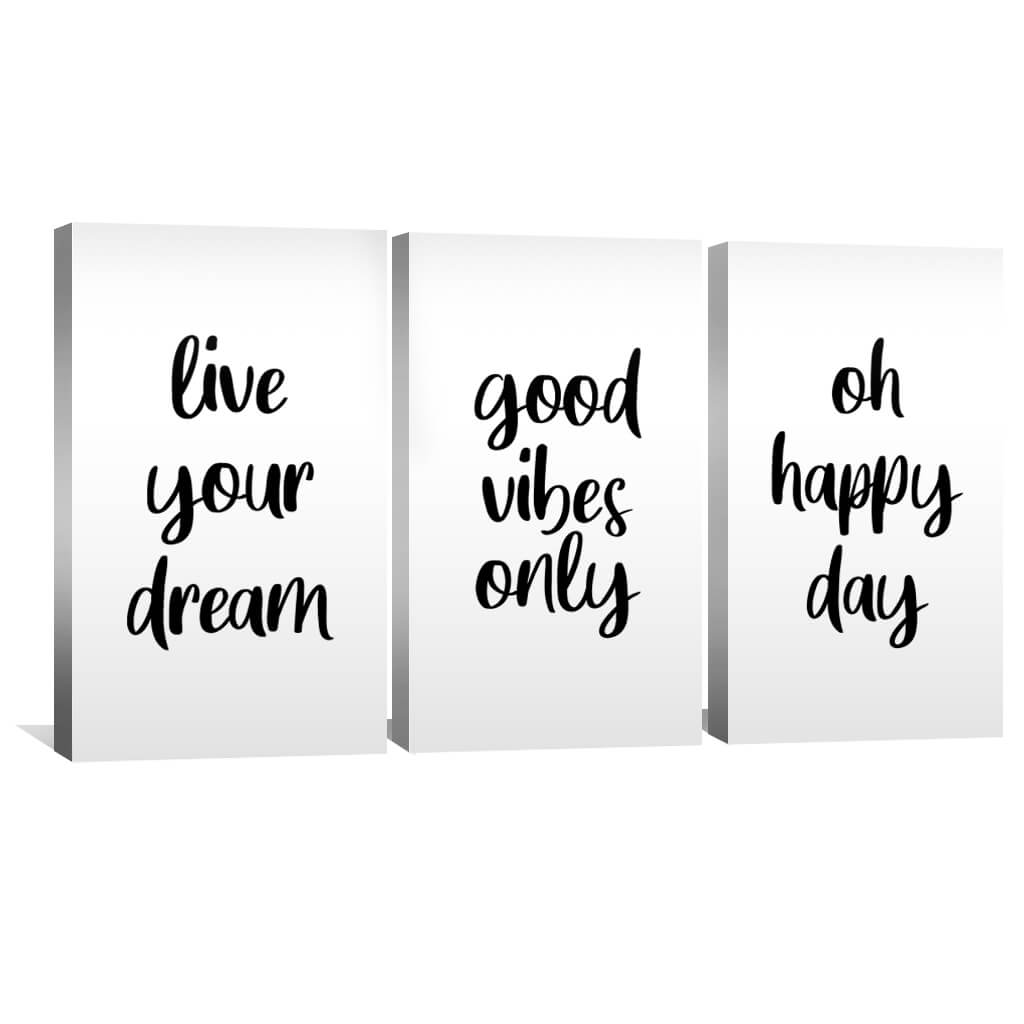 Good Vibes Canvas Art Set of 3 / 30 x 45cm / Unframed Canvas Print Clock Canvas
