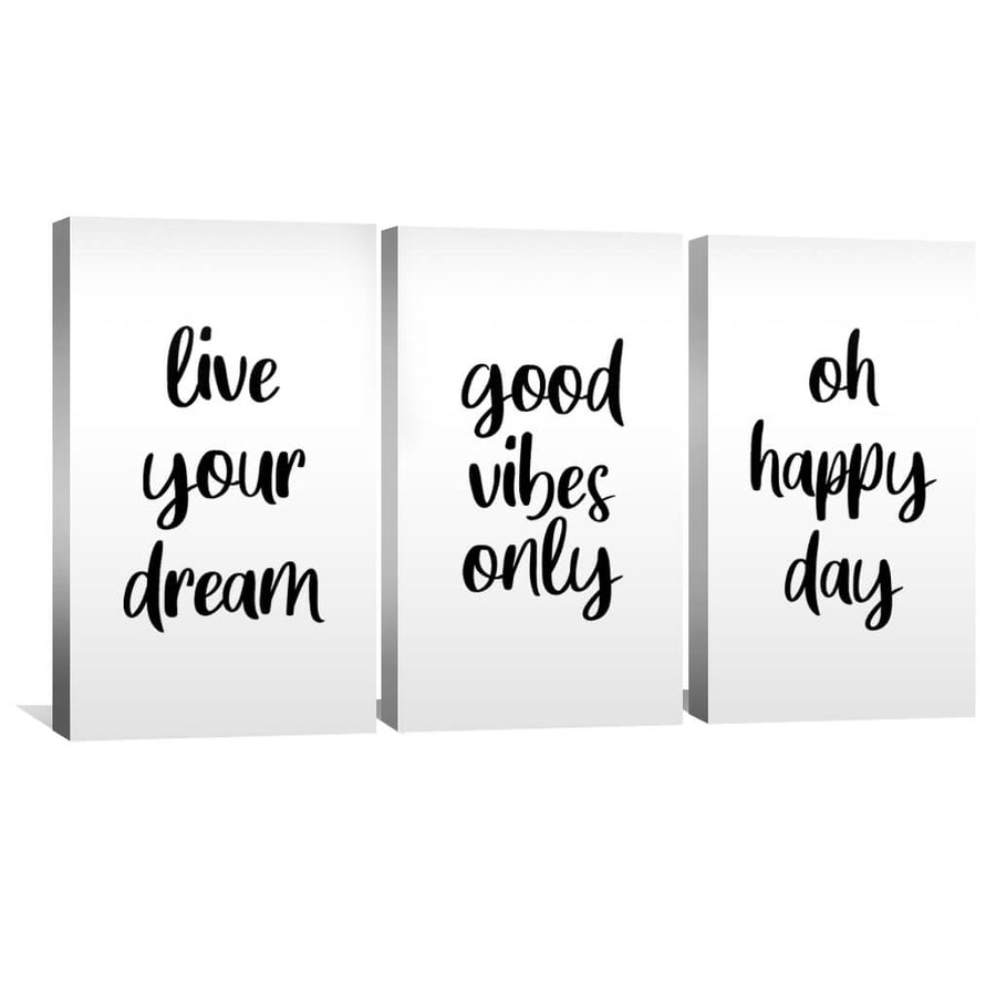 Good Vibes Canvas Art Set of 3 / 30 x 45cm / Unframed Canvas Print Clock Canvas