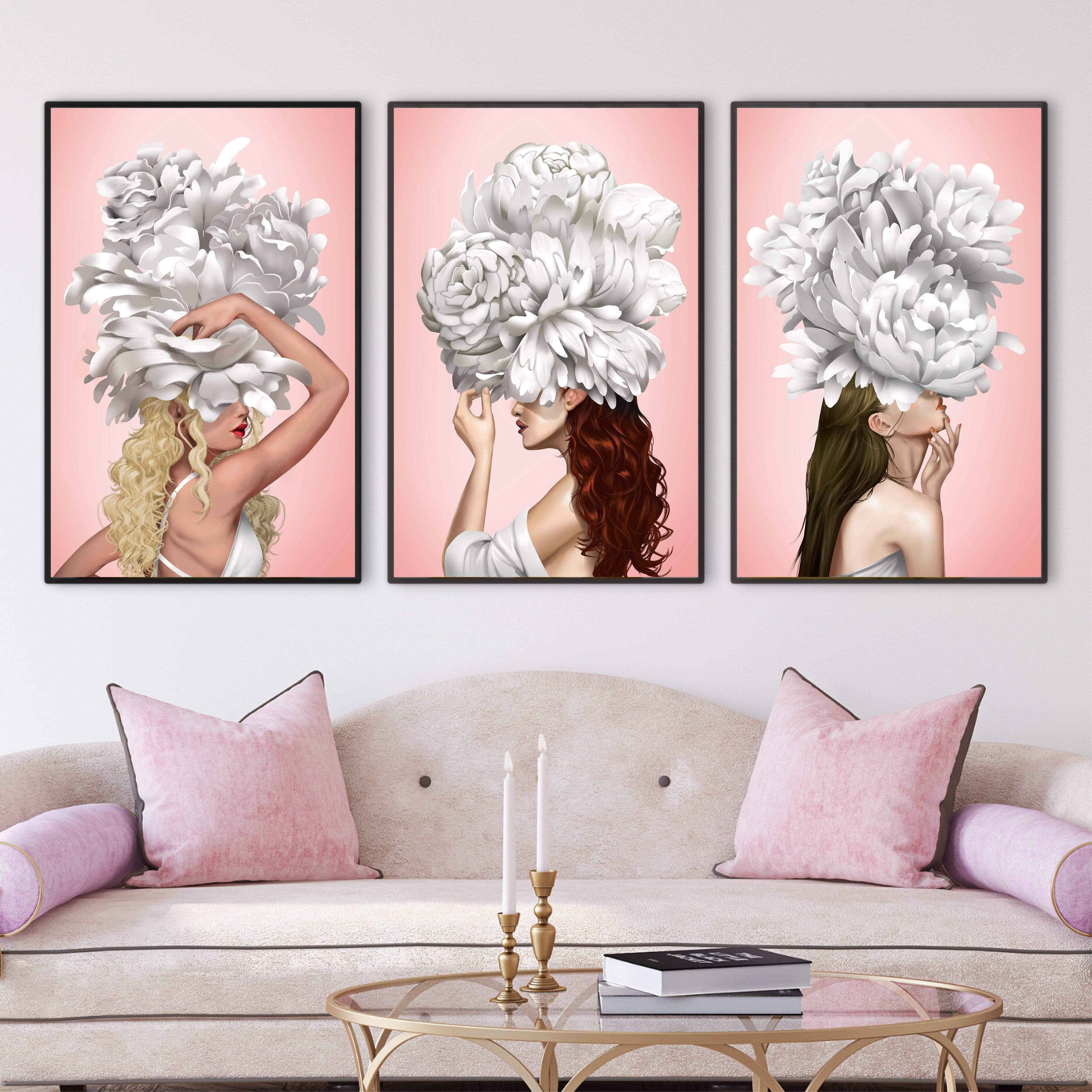 Graceful Woman Canvas Art Set of 3 / 40 x 60cm / Unframed Canvas Print Clock Canvas