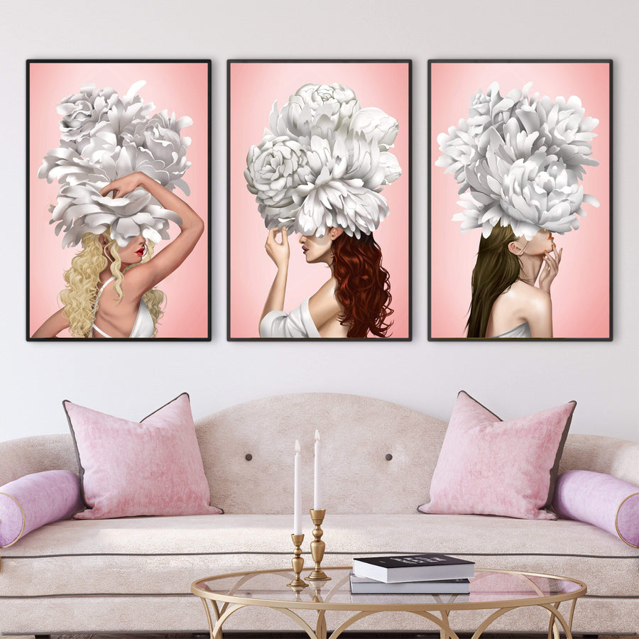 Graceful Woman Canvas Art Set of 3 / 40 x 60cm / Unframed Canvas Print Clock Canvas