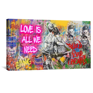 Graffiti Banksy Love Is All We Need Canvas Art 50 x 25cm / Unframed Canvas Print Clock Canvas
