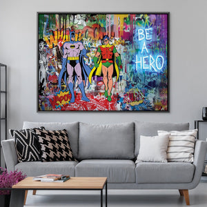Graffiti Batman and Robin Canvas Art 45 x 30cm / Unframed Canvas Print Clock Canvas