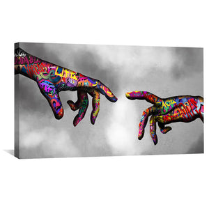 Graffiti Hand of God Canvas Art 50 x 25cm / Unframed Canvas Print Clock Canvas