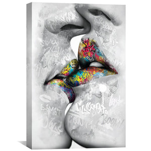 Graffiti Kiss Canvas Art 30 x 45cm / Unframed Canvas Print Clock Canvas