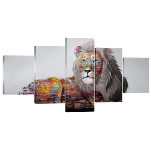 Graffiti Lion Canvas - 5 Panel Art Clock Canvas