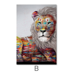 Tableau Animaux Design : Lion Multicolore Pop Art, H 60 cm