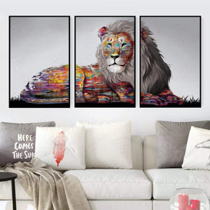 Graffiti Lion Canvas Art Set of 3 / 40 x 60cm / Unframed Canvas Print Clock Canvas